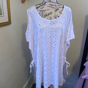 White  Eyelet Swim Coverup with Dolman Sleeves